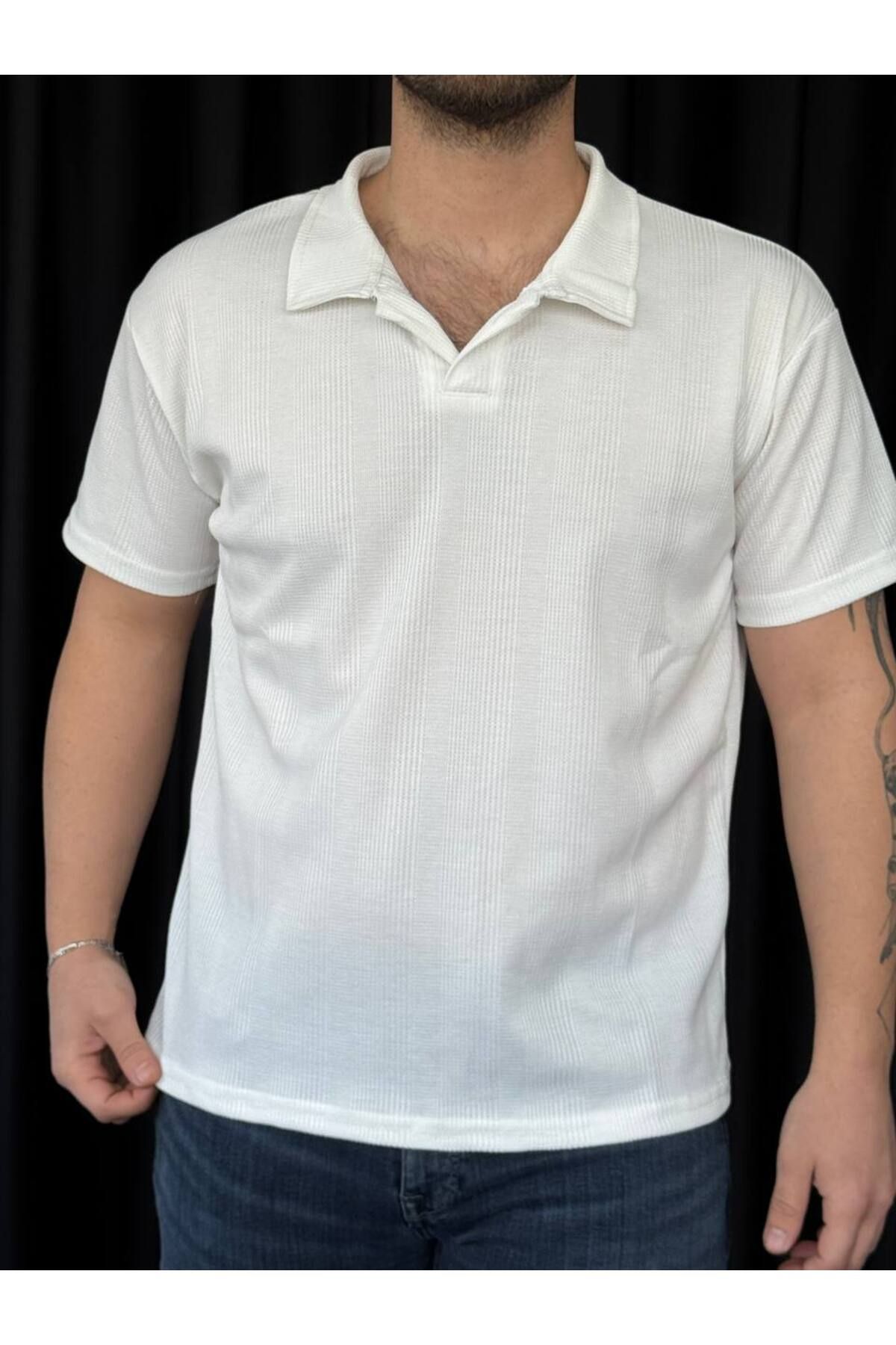 VOGUEMET ✅ Polo Yaka Erkek T-shirt – Petekli Kumaş, Şık ve Serin Tutar