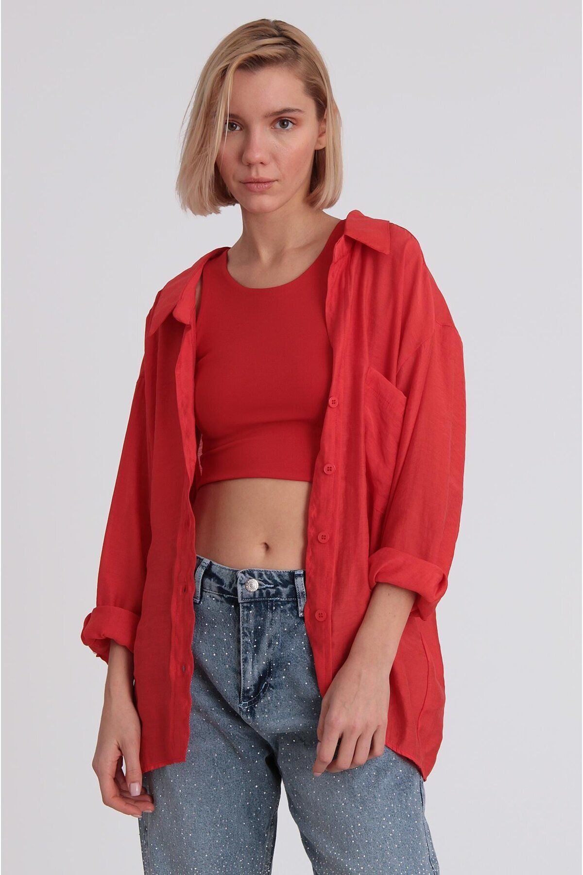 NEW JOURNAL soft touch premium cepli oversize gömlek