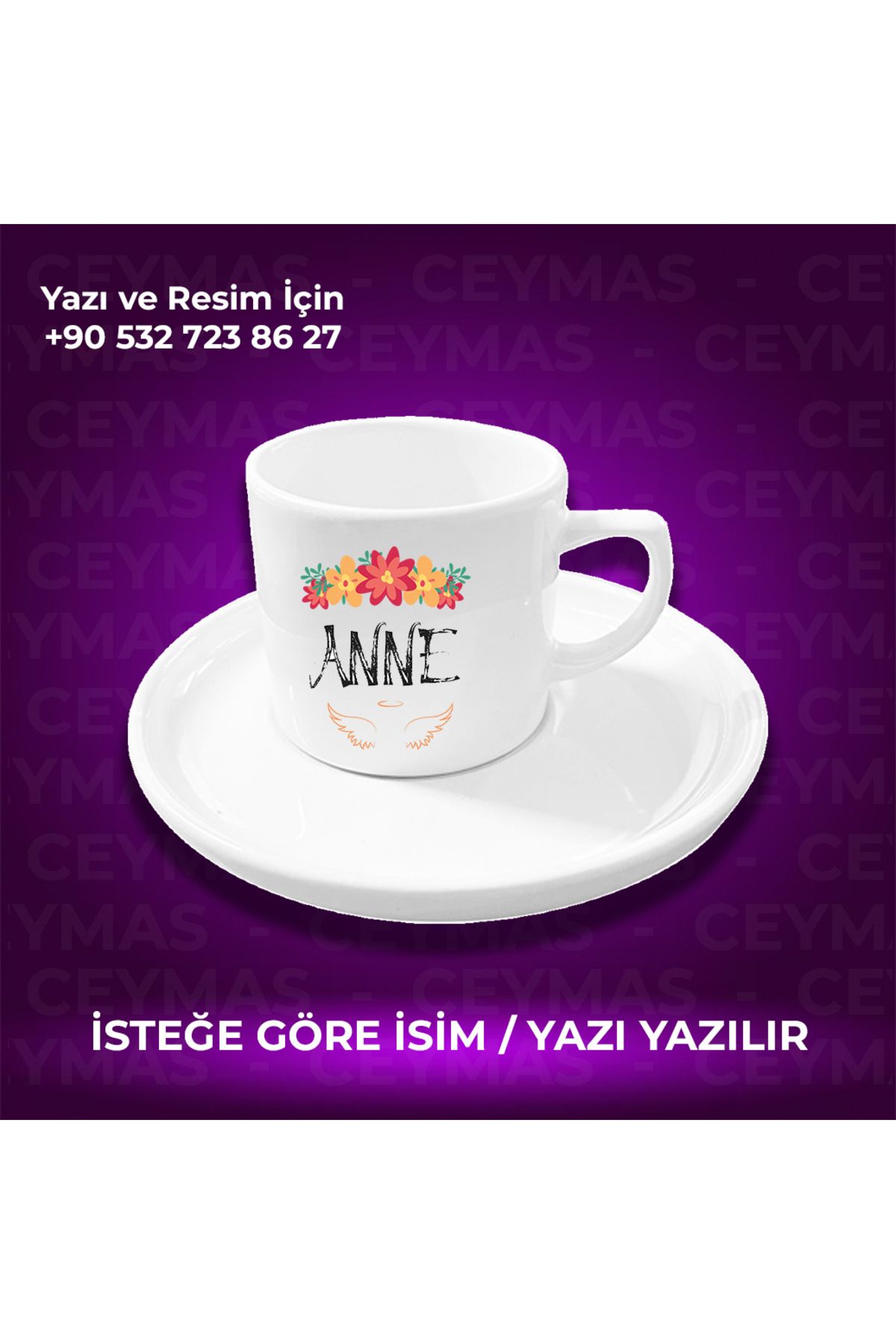 Ceymas Hediyelik Annelere Özel İsimli Anneler Günü Hediyelik Renkli Kupa Bardak