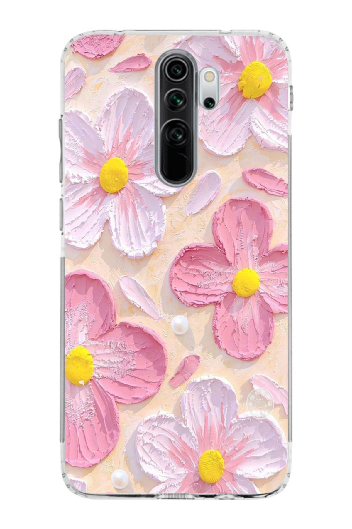 moonset Xiaomi Redmi Note 8 Pro Uyumlu Pastel Çiçek Tasarımlı Baskılı Şeffaf Telefon Kılıfı