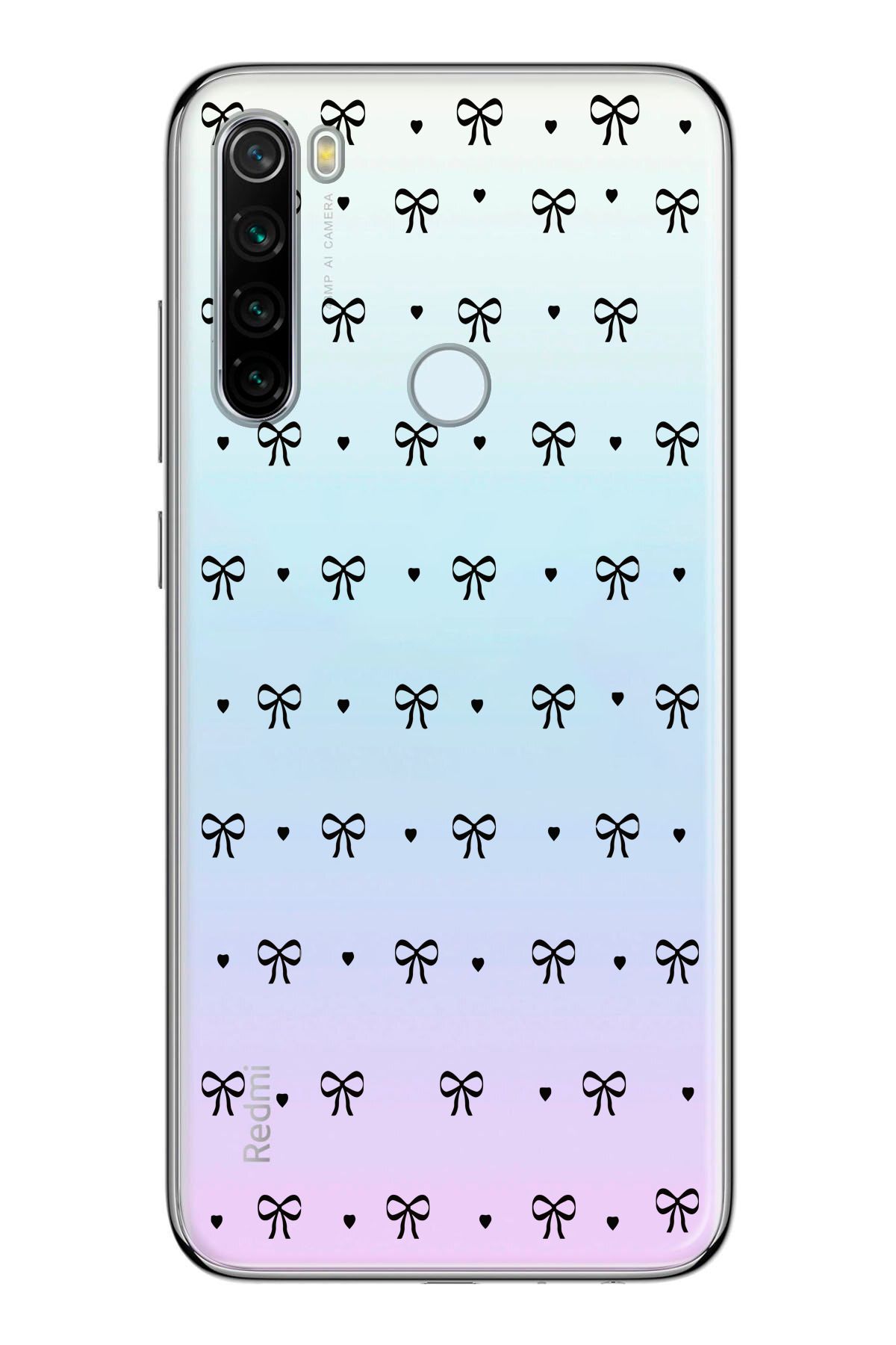 moonset Xiaomi Redmi Note 8 Uyumlu Kurdele Tasarımlı Baskılı Şeffaf Telefon Kılıfı
