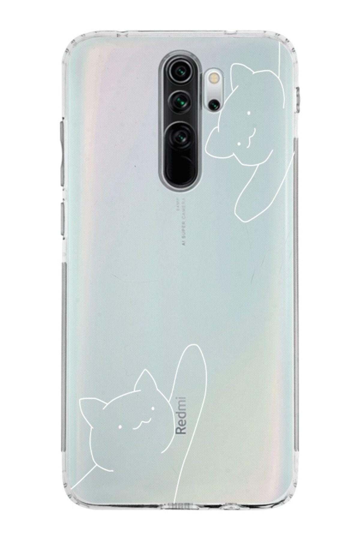 moonset Xiaomi Redmi Note 8 Pro Uyumlu Kediler Tasarımlı Baskılı Şeffaf Telefon Kılıfı
