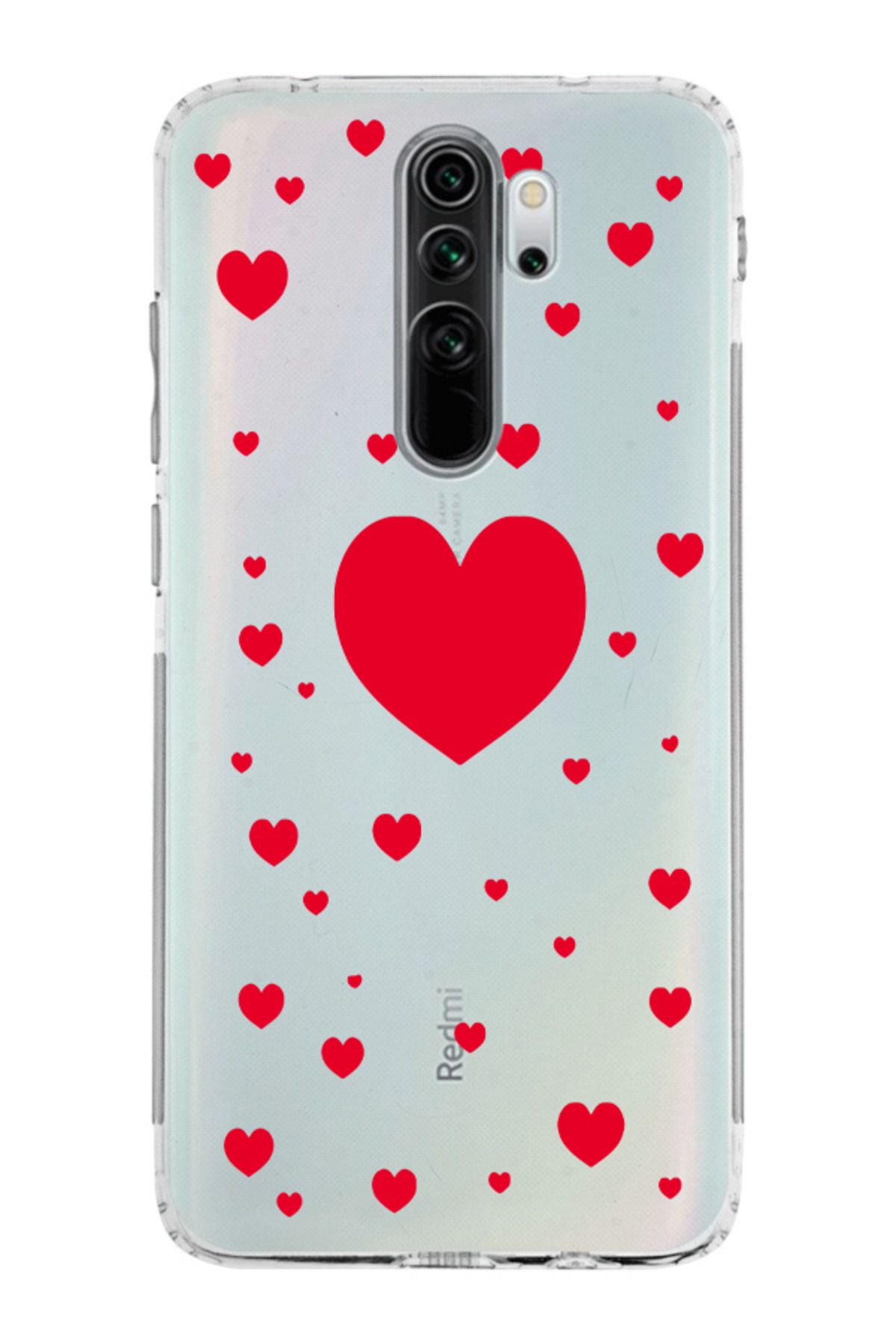 moonset Xiaomi Redmi Note 8 Pro Uyumlu Kalpler Tasarımlı Baskılı Şeffaf Telefon Kılıfı