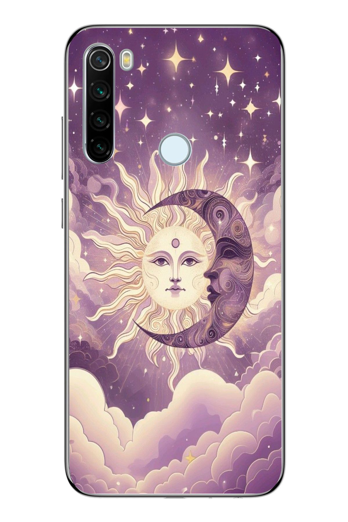 moonset Xiaomi Redmi Note 8 Uyumlu Ay ve Güneş Tasarımlı Baskılı Şeffaf Telefon Kılıfı