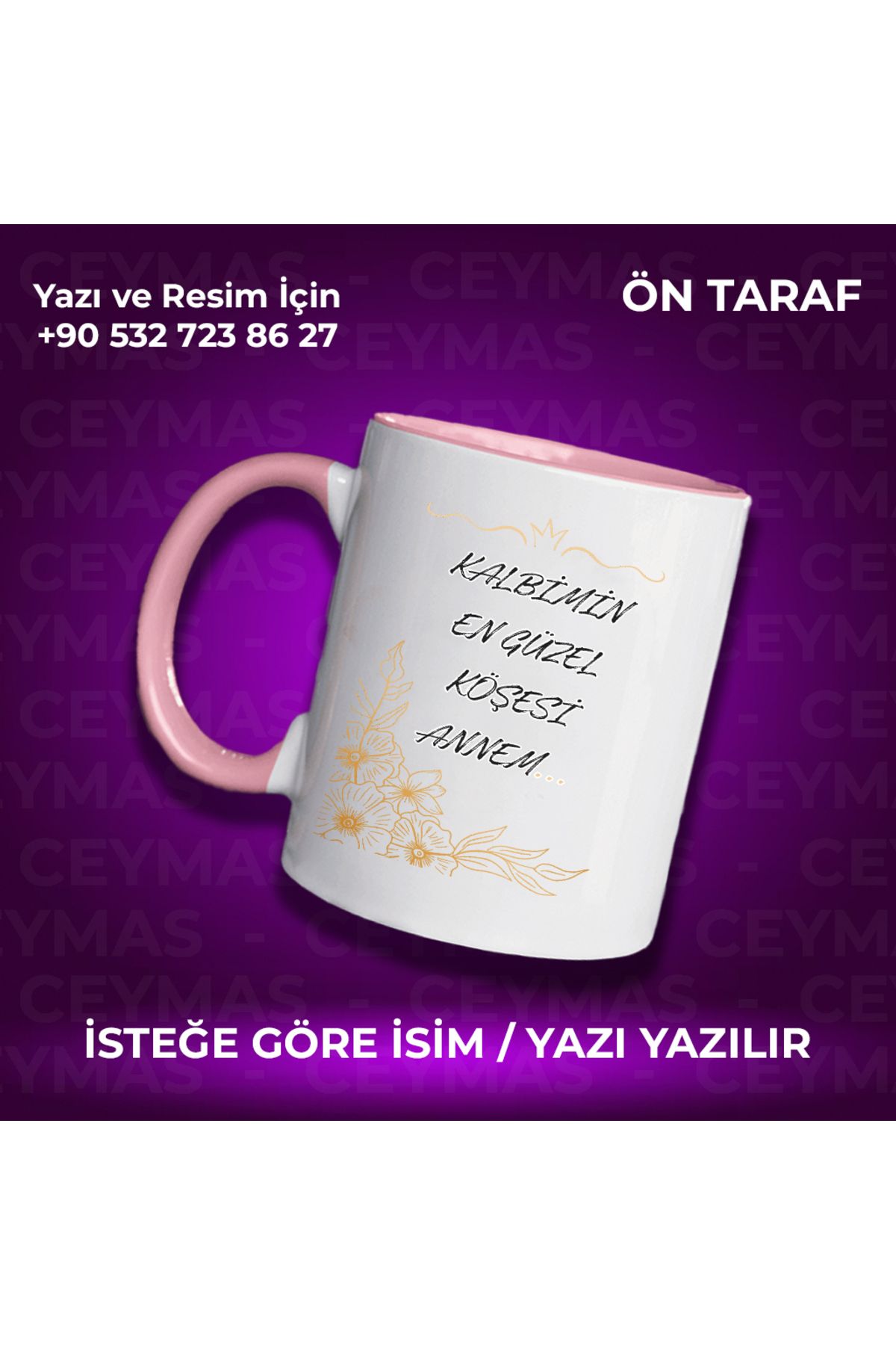 Ceymas Hediyelik Annelere Özel İsimli Anneler Günü Hediyelik Renkli Kupa Bardak
