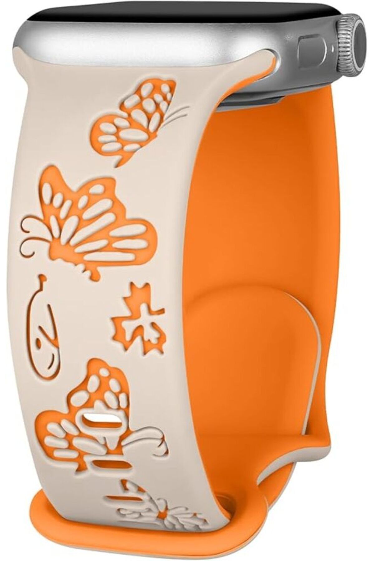 bbtech Apple Watch 38 40 41 mm Series 10 42mm 9 8 7 SE 6 5 4 3 Uyumlu Kelebek Desen Yumuşak Silikon Kordon