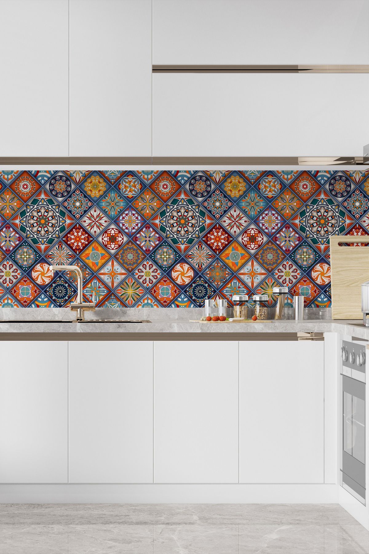 Pluswall Folie Pentru Blat De Bucătărie, Folie Pentru Acoperire Cu Gresie, Patchwork Vintage | 60x120cm - 60 x 120