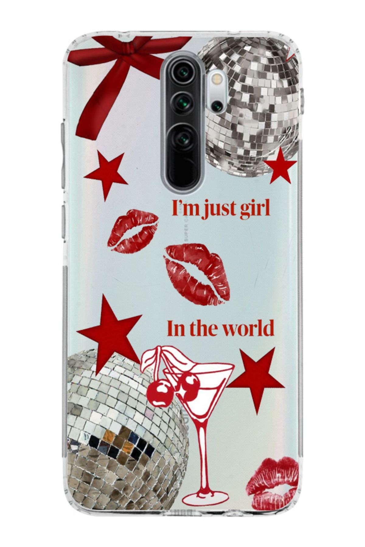 moonset Xiaomi Redmi Note 8 Pro Uyumlu Im Just Girl Tasarımlı Baskılı Şeffaf Telefon Kılıfı