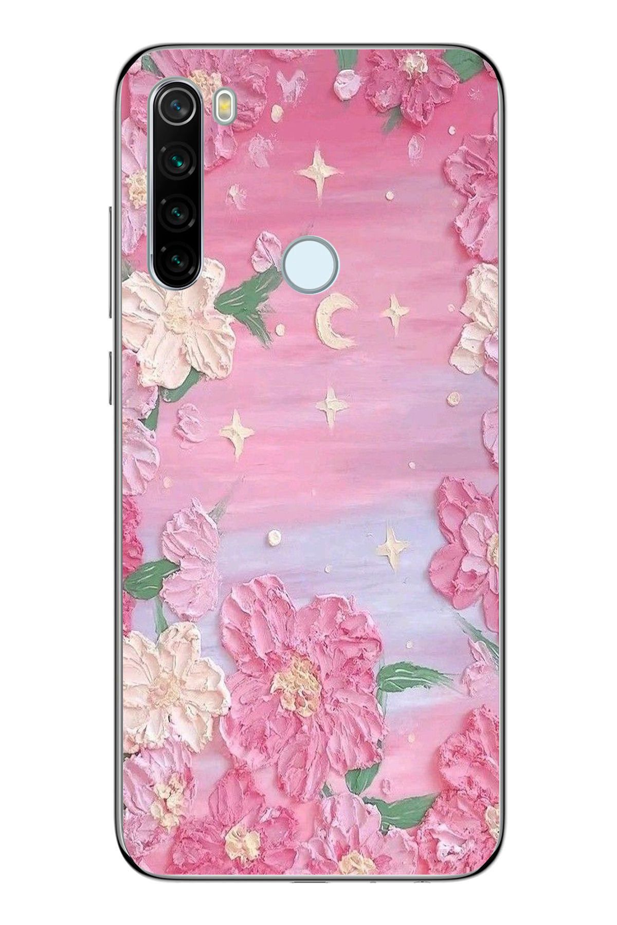moonset Xiaomi Redmi Note 8 Uyumlu Pastel Çiçekler Tasarımlı Baskılı Şeffaf Telefon Kılıfı