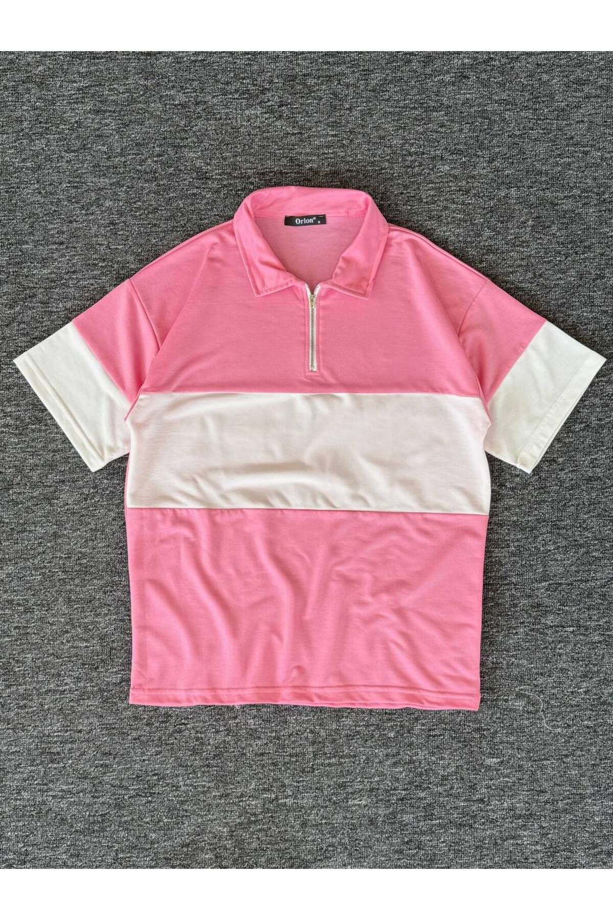 VOGUEMET ✅ Yarım Fermuarlı Parçalı T-shirt – Unisex, Modern ve Rahat Kesim