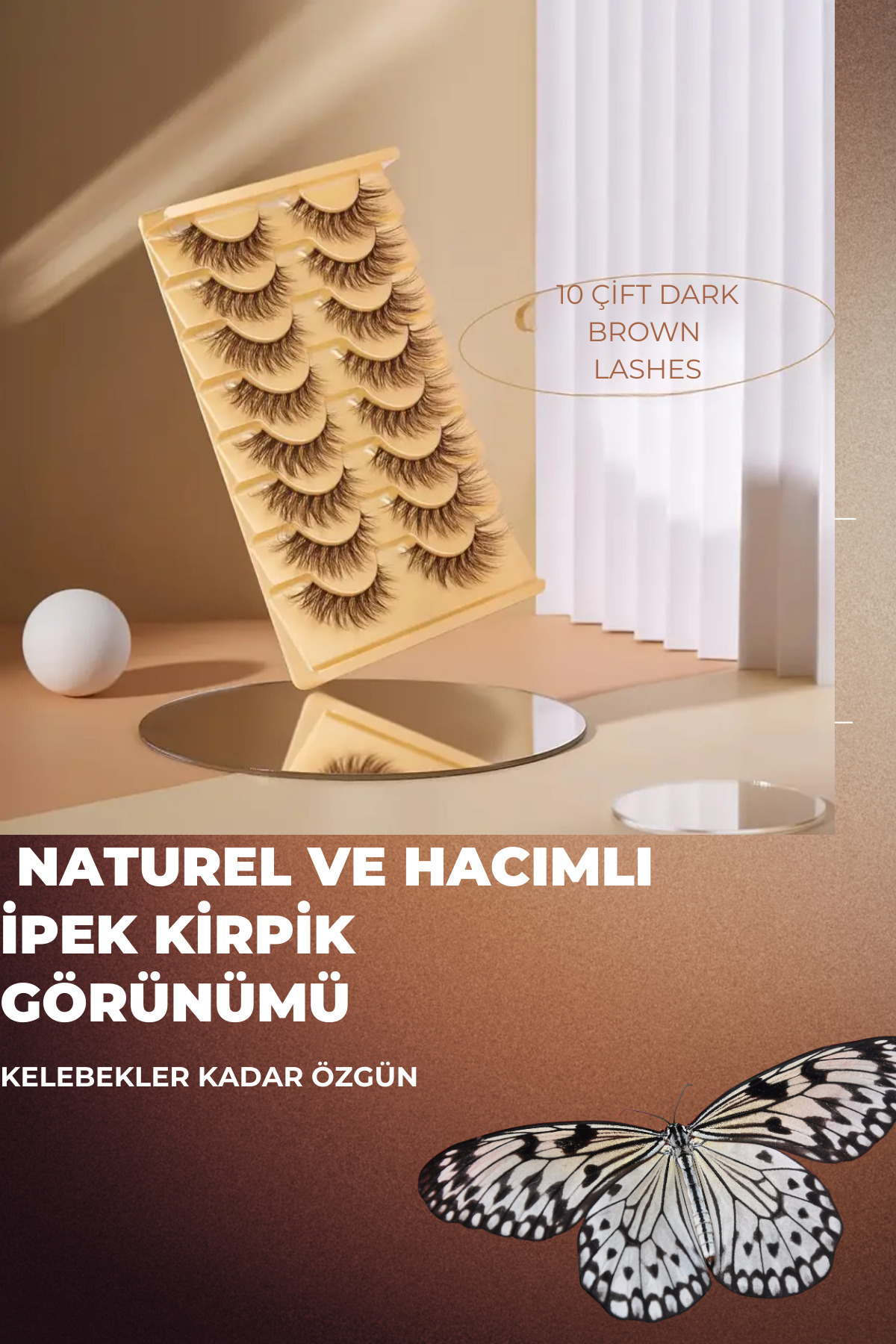 TAKMA KİRPİKLER DARK BROWN 10 ÇİFT DOGAL İPEK GÖRÜNÜMLÜ %100 EL YAPIMI KİRPİK — DARKBROWNLASH10 — تصویر 5 از 6
