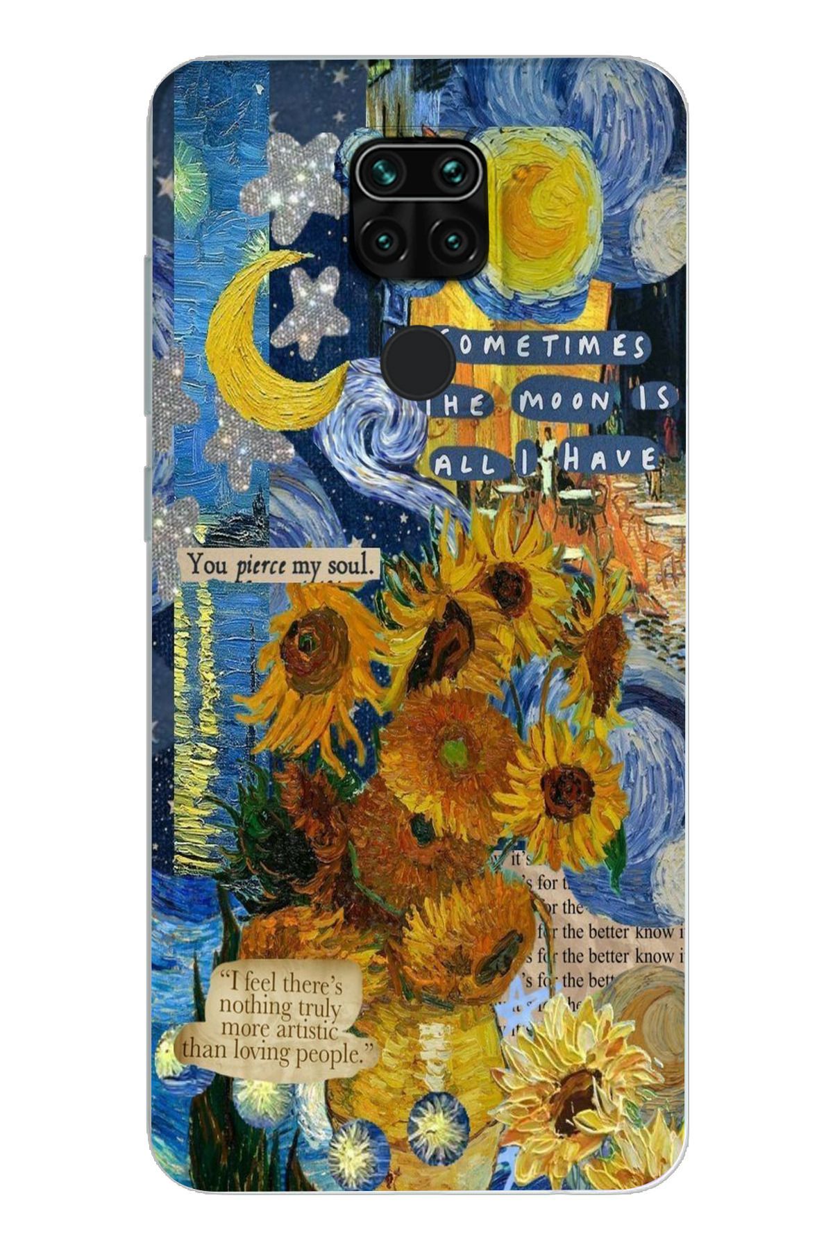 moonset Xiaomi Redmi Note 9 Uyumlu Van Gogh Tasarımlı Baskılı Şeffaf Telefon Kılıfı