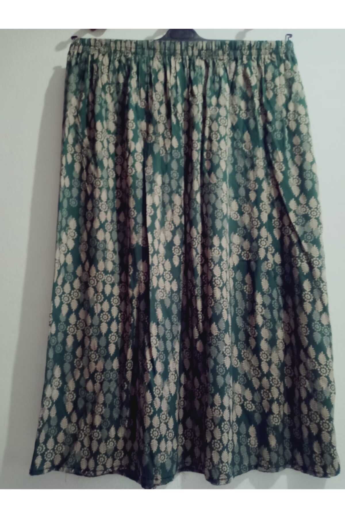 hoaryage-Elastic Waist Vibrant Colorful Patterned Viscose Press Fabric Maxi Length Skirt 2