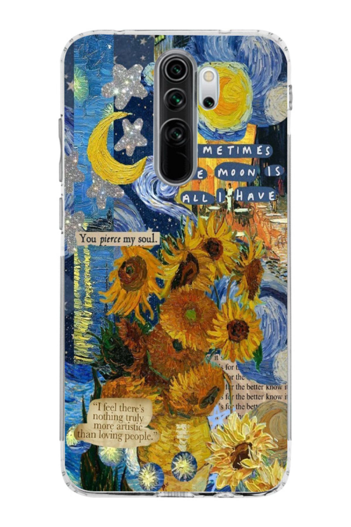 moonset Xiaomi Redmi Note 8 Pro Uyumlu Van Gogh Tasarımlı Baskılı Şeffaf Telefon Kılıfı