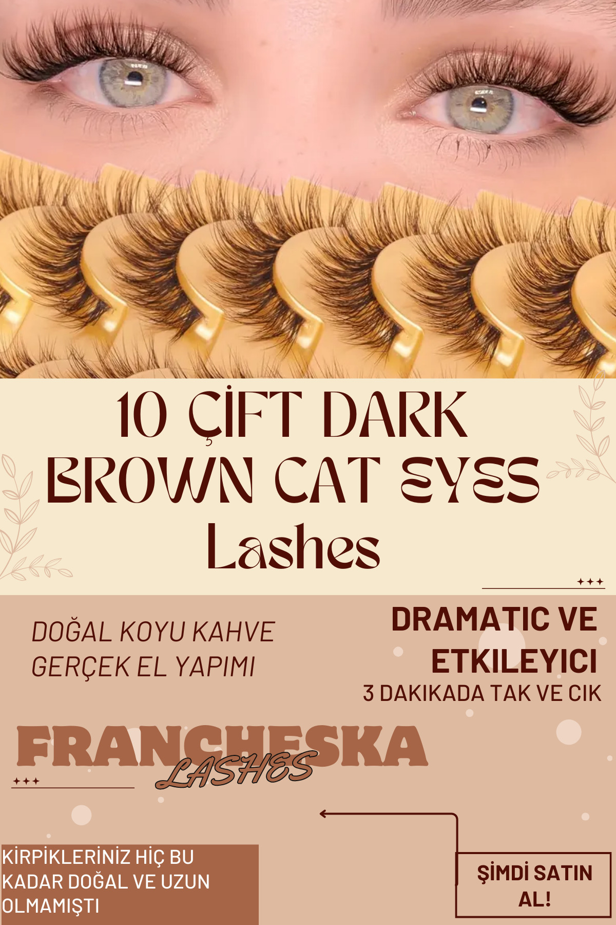 TAKMA KİRPİKLER DARK BROWN 10 ÇİFT DOGAL İPEK GÖRÜNÜMLÜ %100 EL YAPIMI KİRPİK — DARKBROWNLASH10 — تصویر 3 از 6