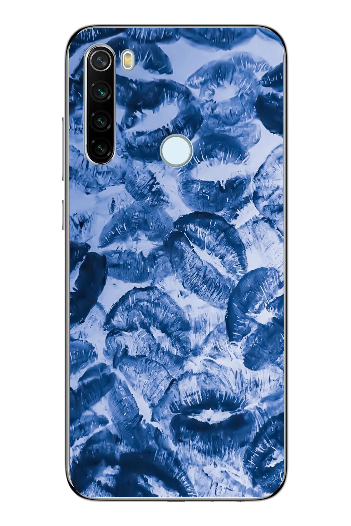 moonset Xiaomi Redmi Note 8 Uyumlu Mavi Dudaklar Tasarımlı Baskılı Şeffaf Telefon Kılıfı