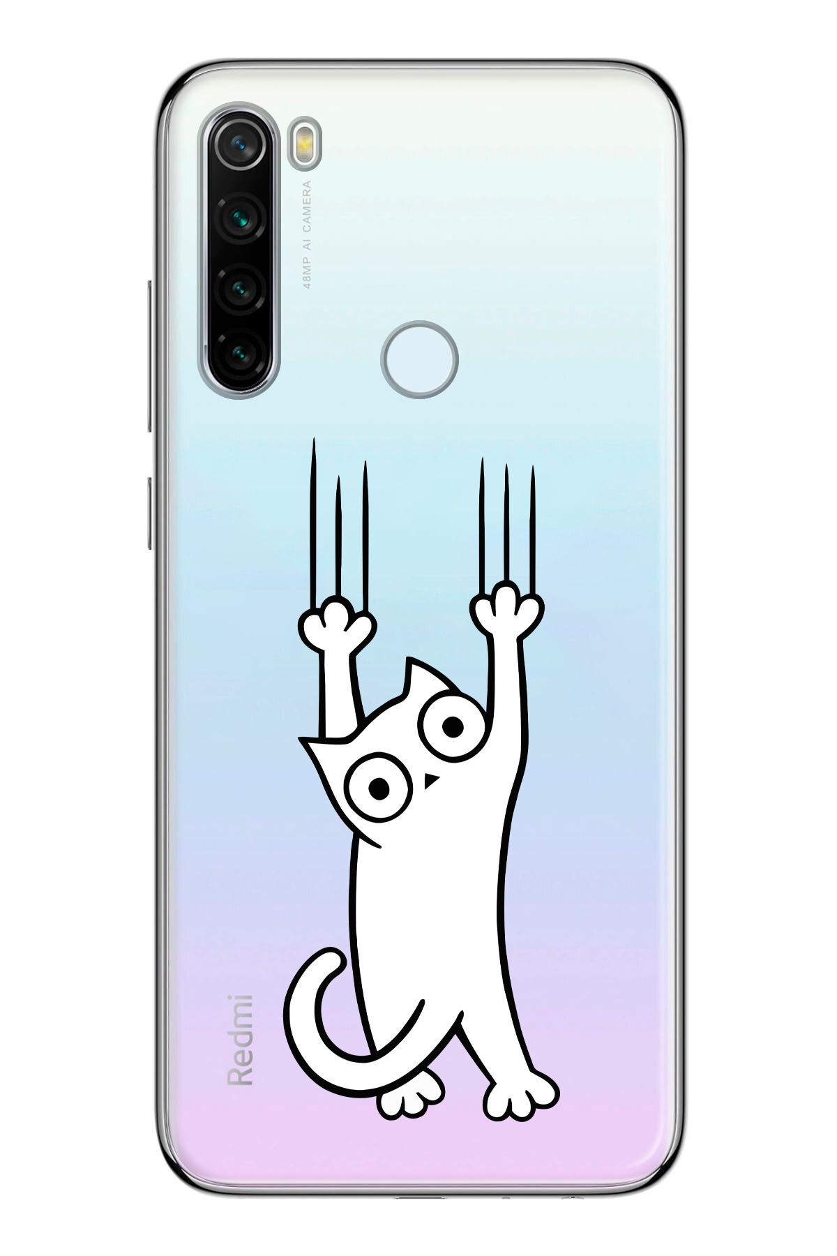 moonset Xiaomi Redmi Note 8 Uyumlu Kedi Tasarımlı Baskılı Şeffaf Telefon Kılıfı