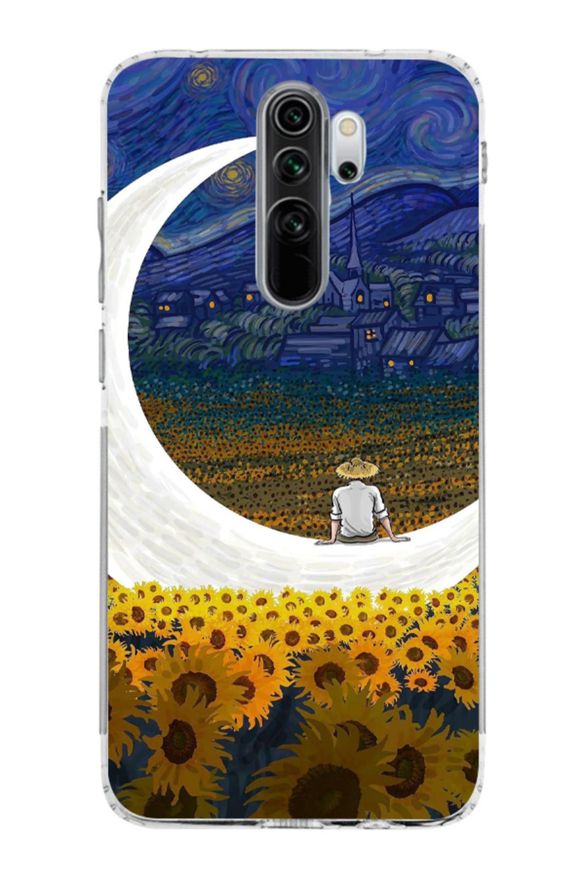 moonset Xiaomi Redmi Note 8 Pro Uyumlu Van Gogh Tasarımlı Baskılı Şeffaf Telefon Kılıfı