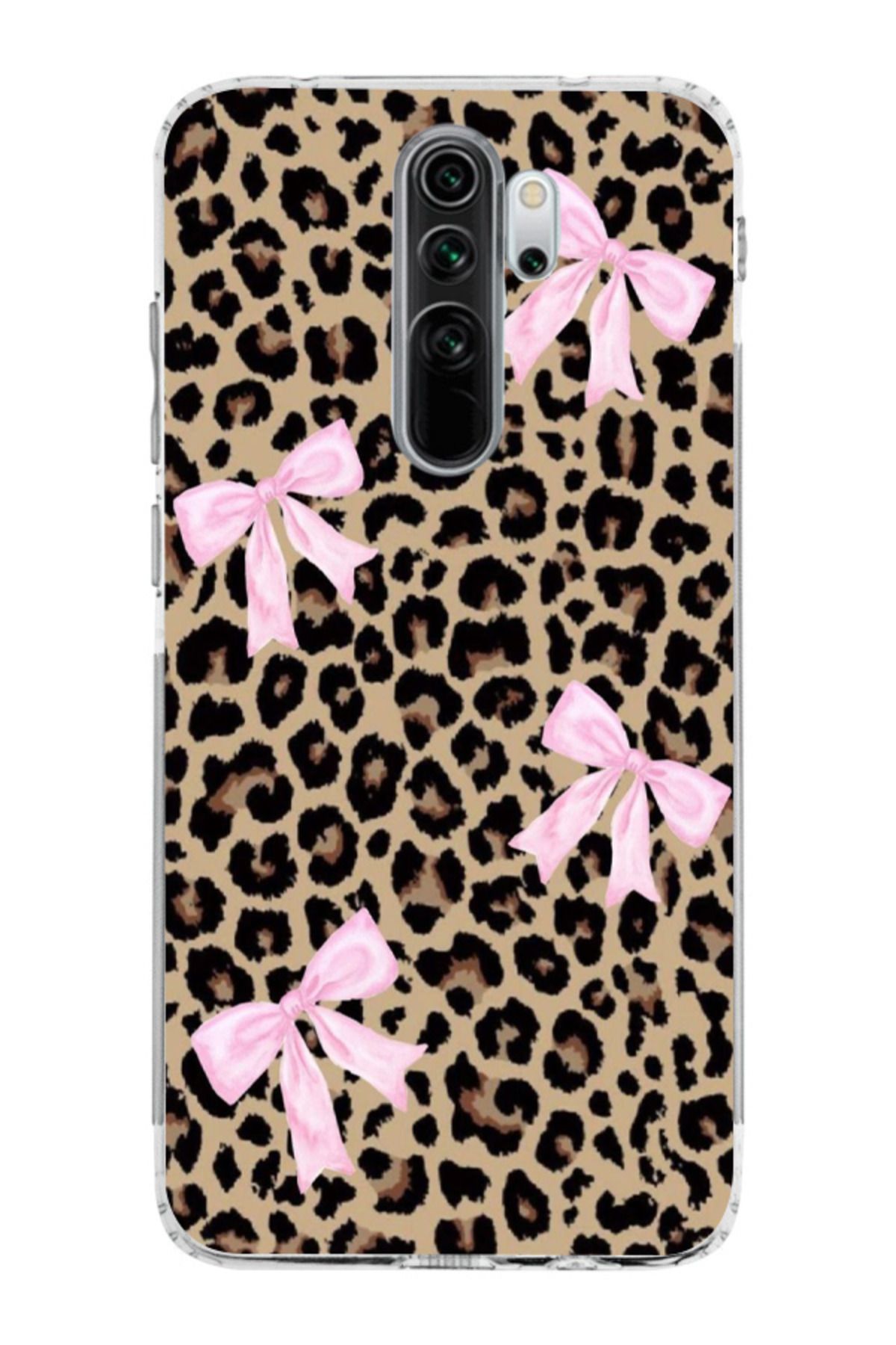 moonset Xiaomi Redmi Note 8 Pro Uyumlu Leopar ve Fiyonk Tasarımlı Baskılı Şeffaf Telefon Kılıfı