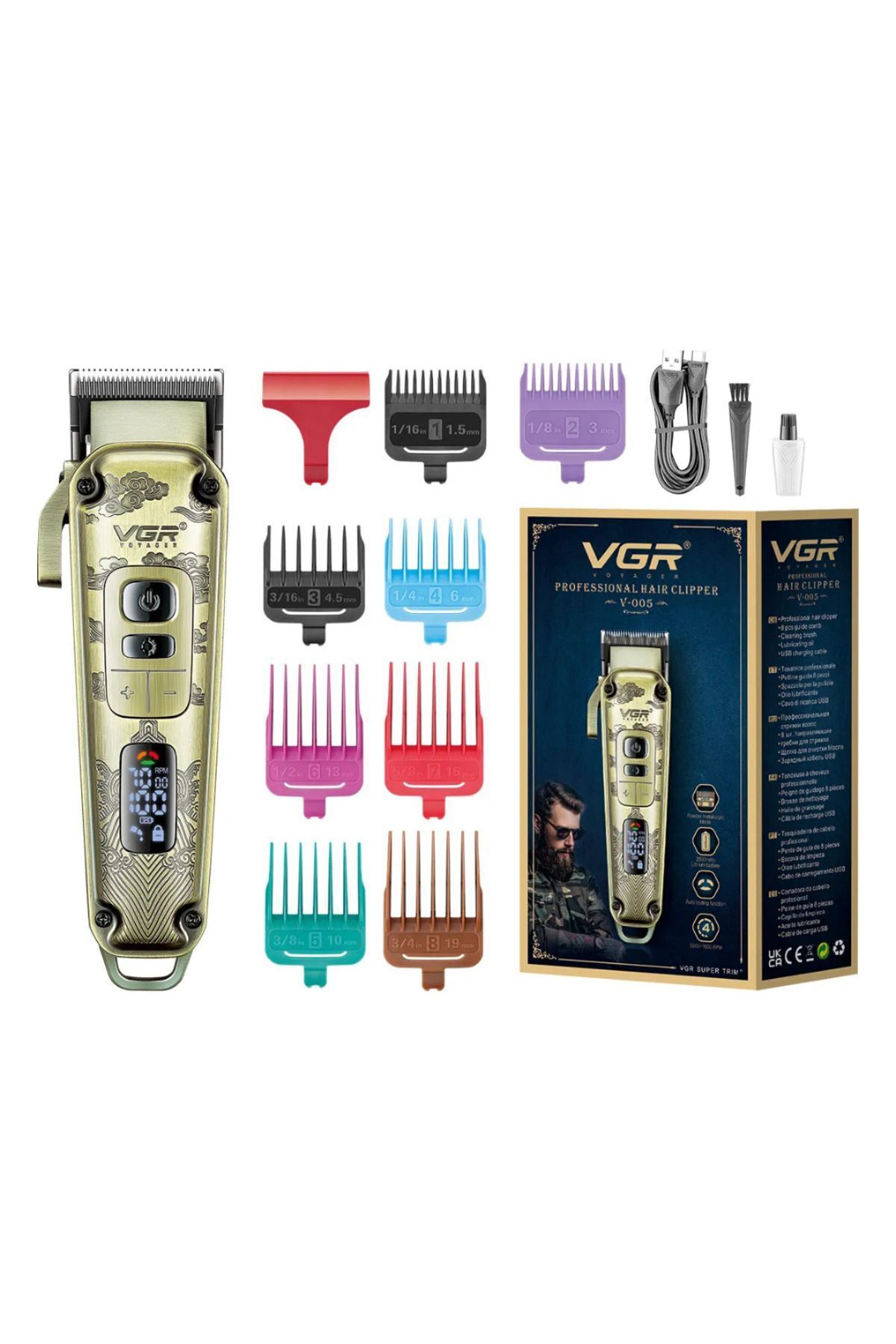 teknotrust VGR V-005 Profesyonel Saç Kesme ve Tıraş Makinesi - Renkli Taraklı Tam Set!