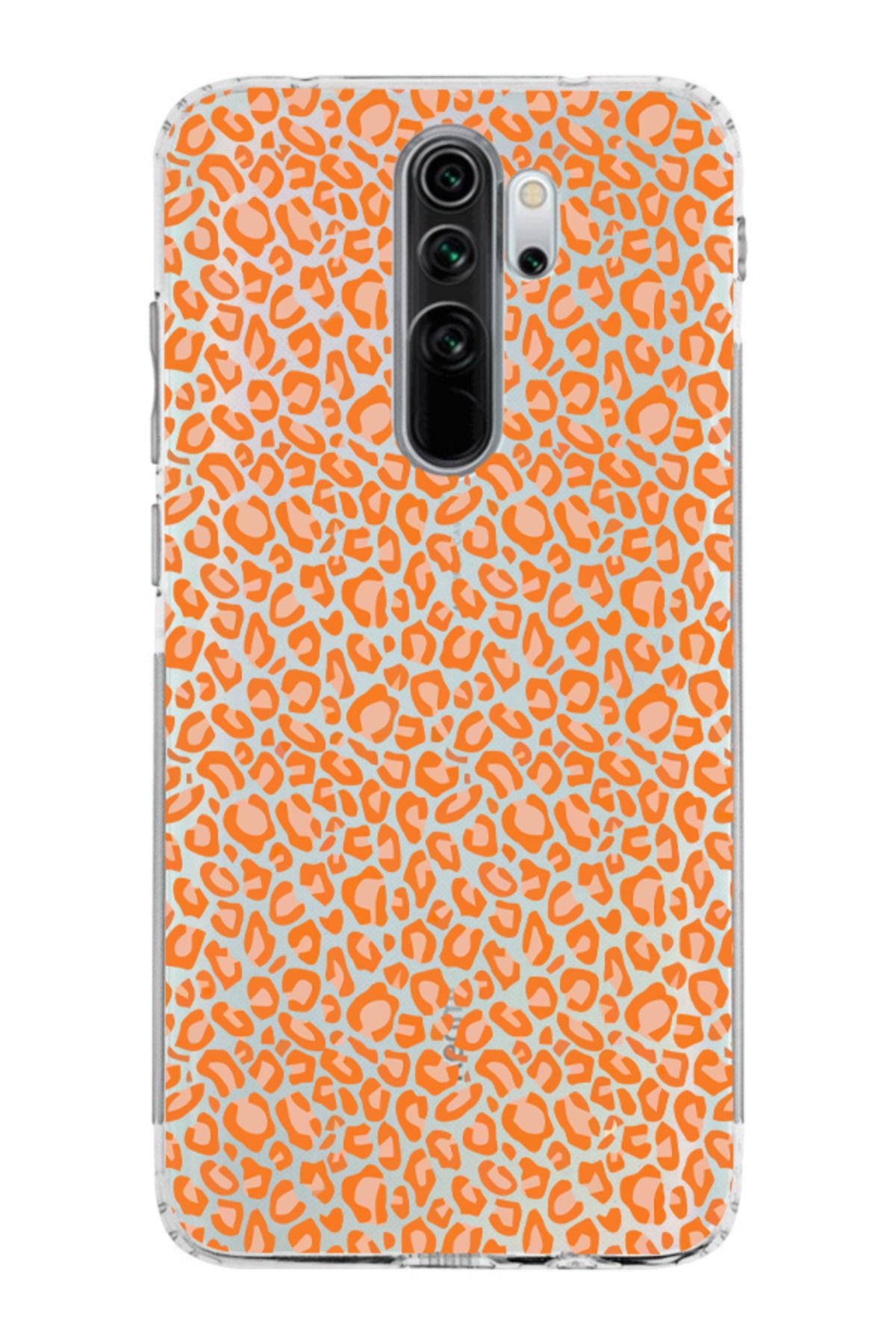 moonset Xiaomi Redmi Note 8 Pro Uyumlu Turuncu Leopar Tasarımlı Baskılı Şeffaf Telefon Kılıfı