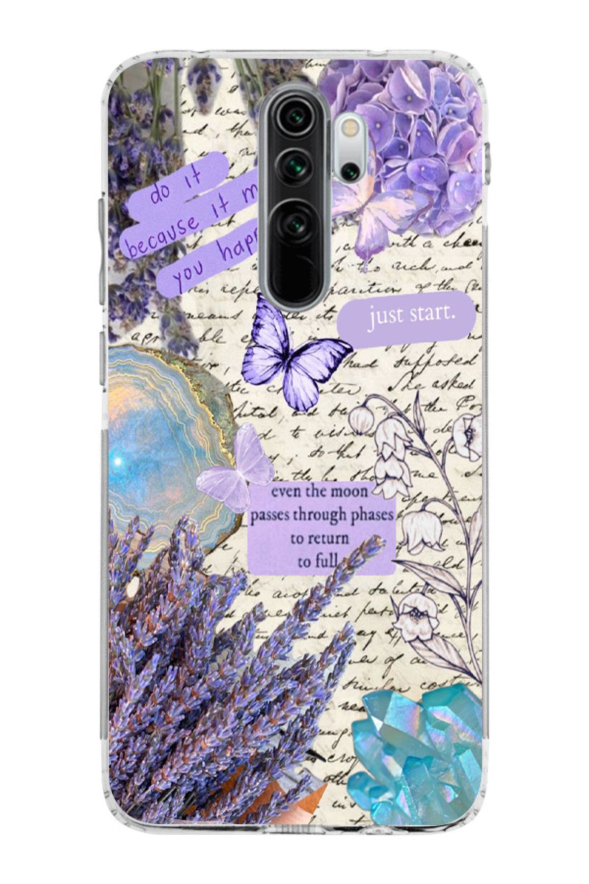 moonset Xiaomi Redmi Note 8 Pro Uyumlu Just Start Tasarımlı Baskılı Şeffaf Telefon Kılıfı