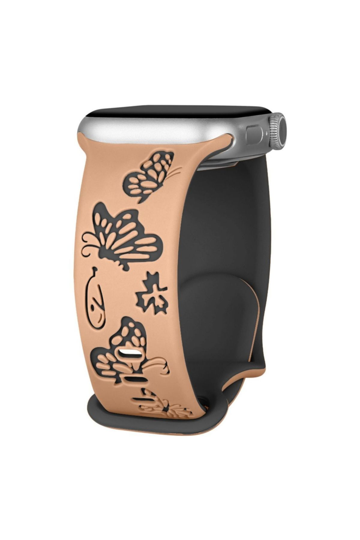 bbtech Apple Watch 42 44 45 46 49 mm Series 10 9 8 7 SE 6 5 4 3 Uyumlu Kelebek Desen Yumuşak Silikon Kordon