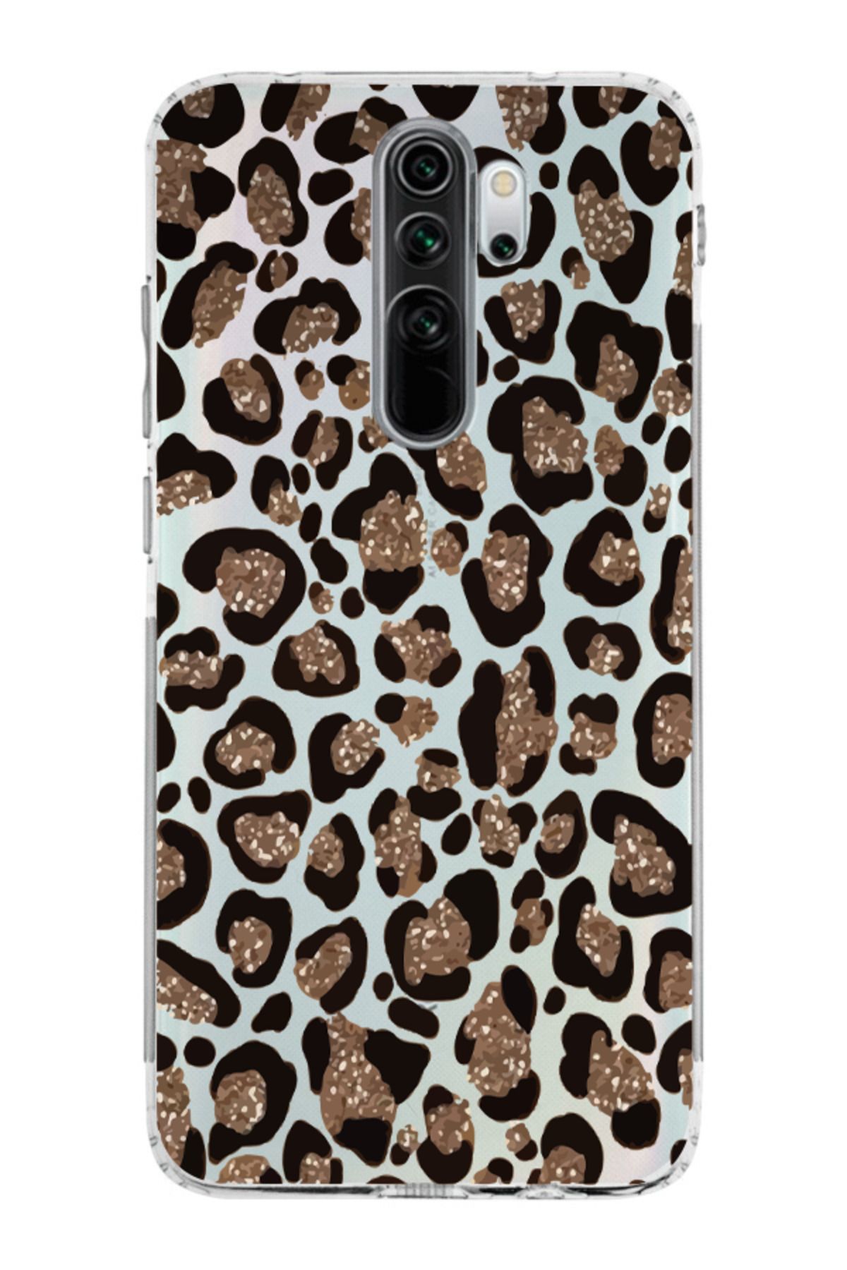 moonset Xiaomi Redmi Note 8 Pro Uyumlu Leopar Tasarımlı Baskılı Şeffaf Telefon Kılıfı