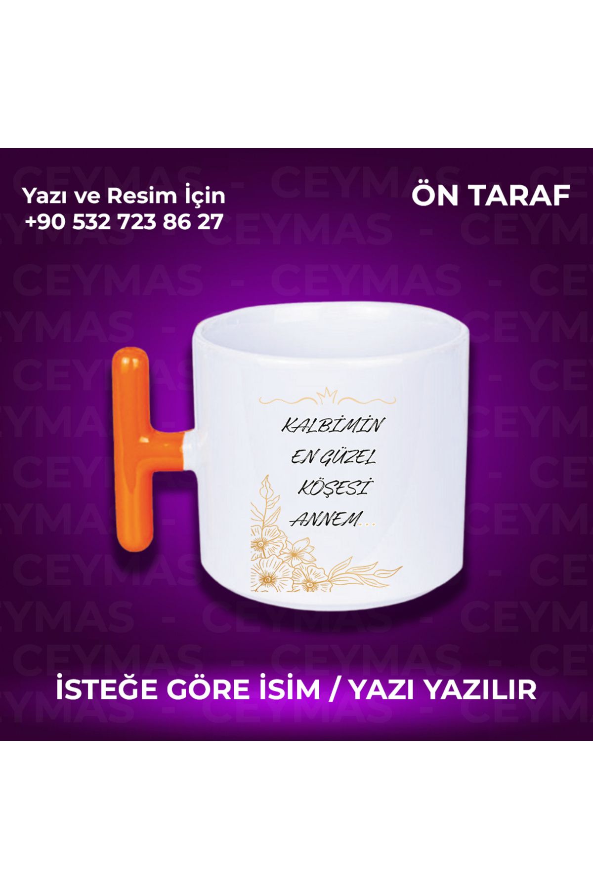 Ceymas Hediyelik Annelere Özel İsimli Anneler Günü Hediyelik Renkli Kupa Bardak