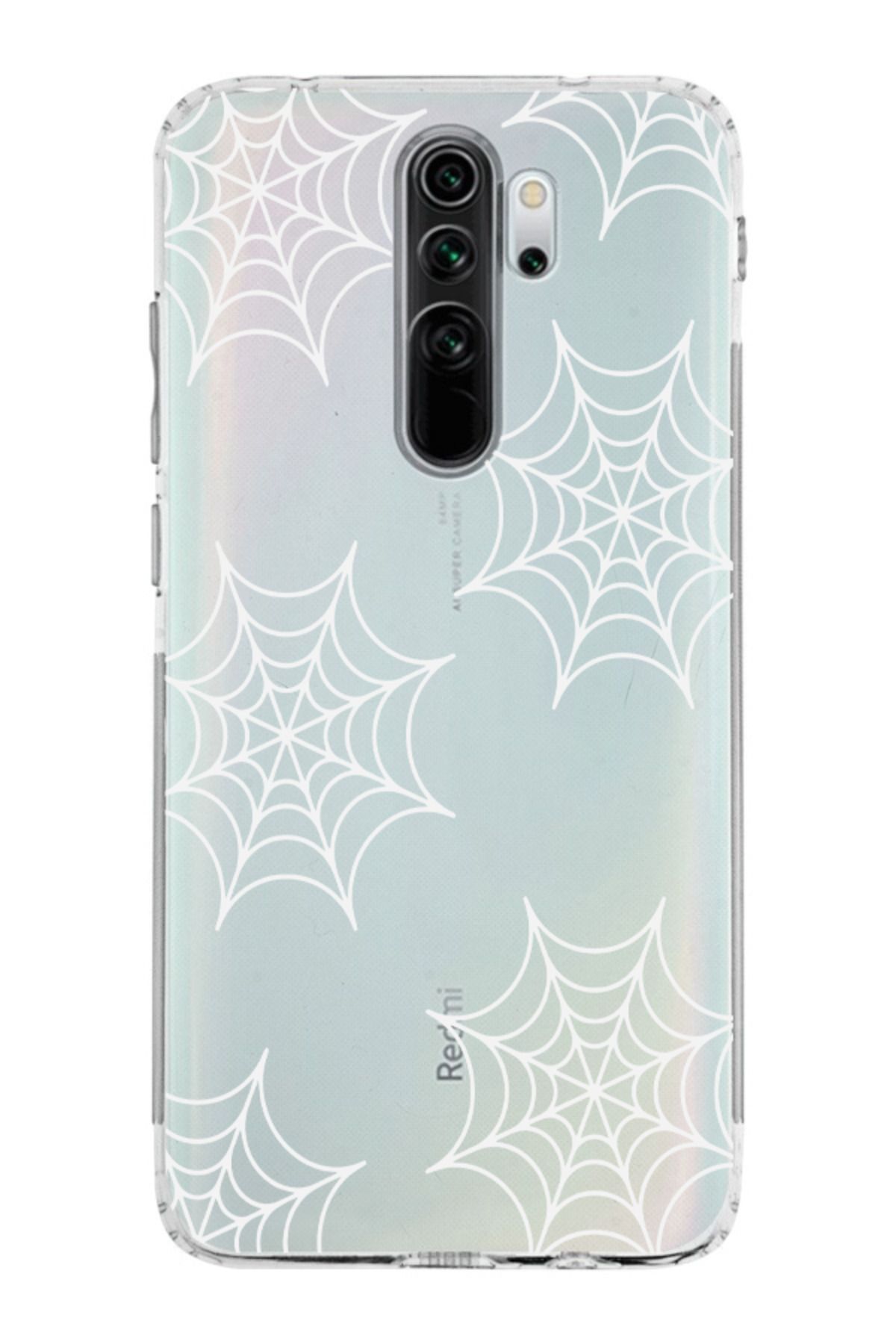 moonset Xiaomi Redmi Note 8 Pro Uyumlu Örümcek Ağ Tasarımlı Baskılı Şeffaf Telefon Kılıfı