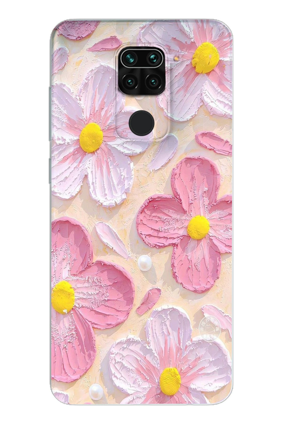 moonset Xiaomi Redmi Note 9 Uyumlu Pastel Çiçek Tasarımlı Baskılı Şeffaf Telefon Kılıfı