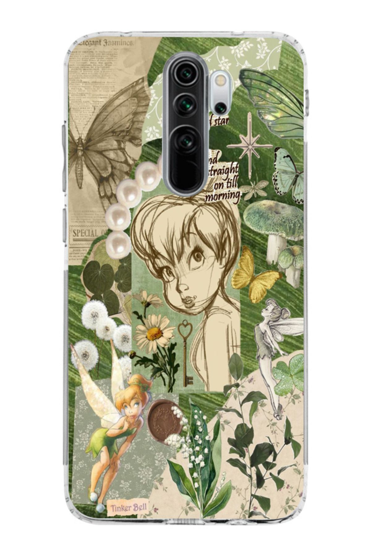 moonset Xiaomi Redmi Note 8 Pro Uyumlu Tinker Bell Tasarımlı Baskılı Şeffaf Telefon Kılıfı