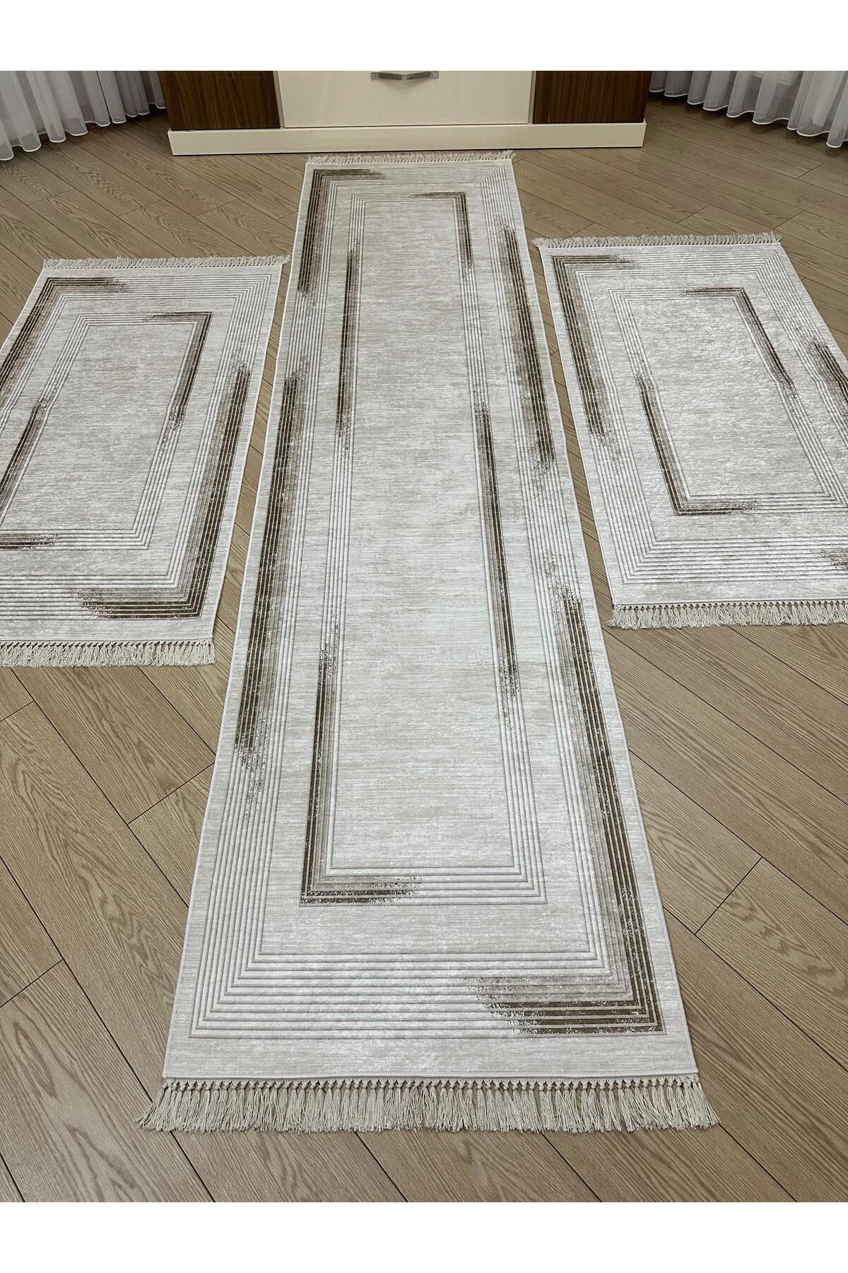 ALLGELSİN Yatak Odası Halısı Seti 3 'lü Yatak Odası Halı Takımı 2 Adet 80x150 1 Adet 80x300 Halı Seti Yolluk