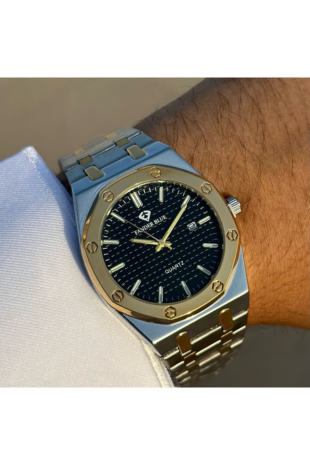 FANDER BLUE-Vanderblue Travel Watch with Gold and Silver Steel Strap 1