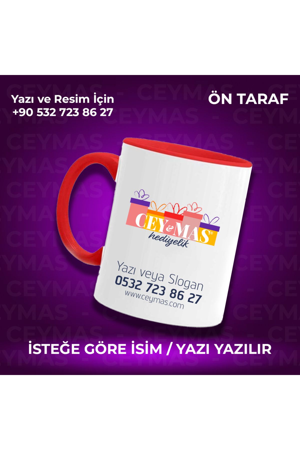 Ceymas Hediyelik Firmalara Özel Logo Baskılı Renkli Kupa Bardak