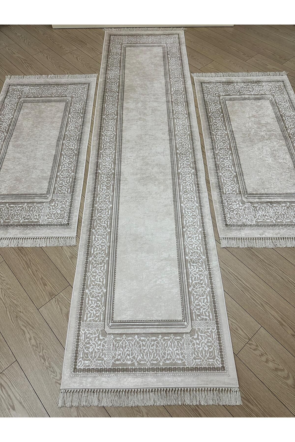 ALLGELSİN Yatak Odası Halısı Seti 3 'lü Yatak Odası Halı Takımı 2 Adet 80x150 1 Adet 80x300 Halı Seti Yolluk