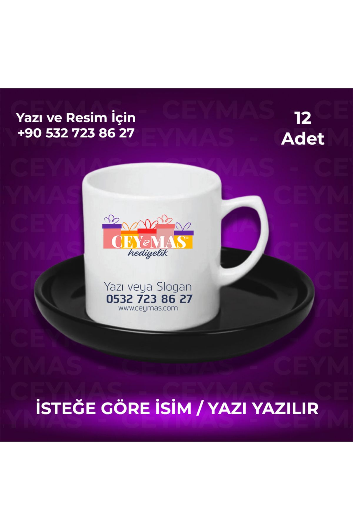 Ceymas Hediyelik Firmalara Özel Logo Baskılı Renkli Kahve Fincanı