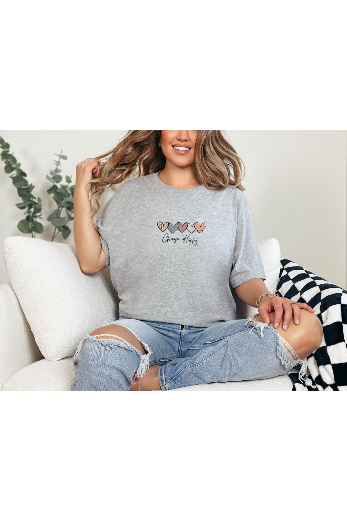 GHAND CHOOSE HAPPY Baskılı trend Unısex Normal Kalıp T-Shirt