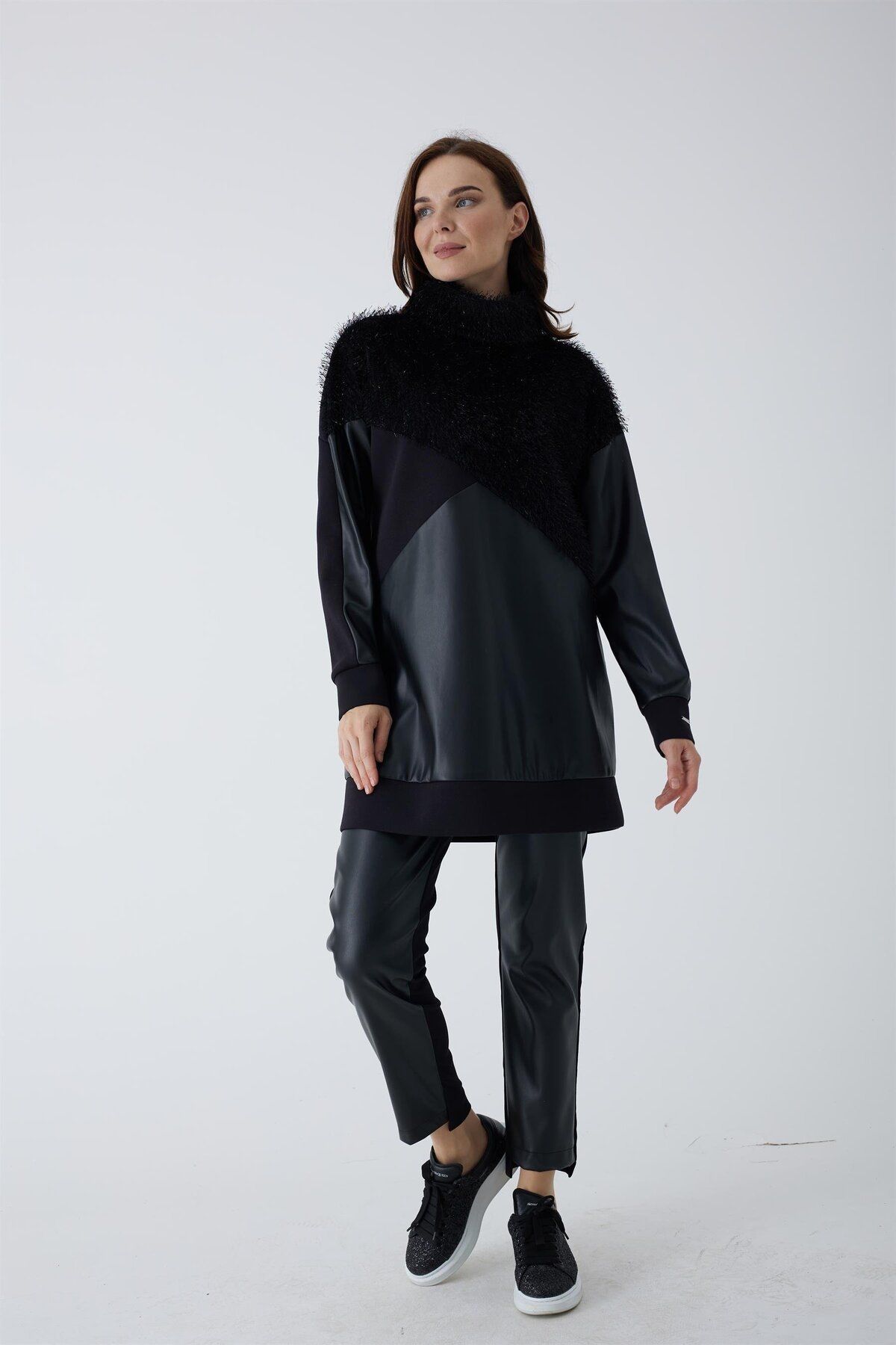 Moodbasic MOODBASİC DERİ GARNİLİ TUNİK MB21.256 Siyah