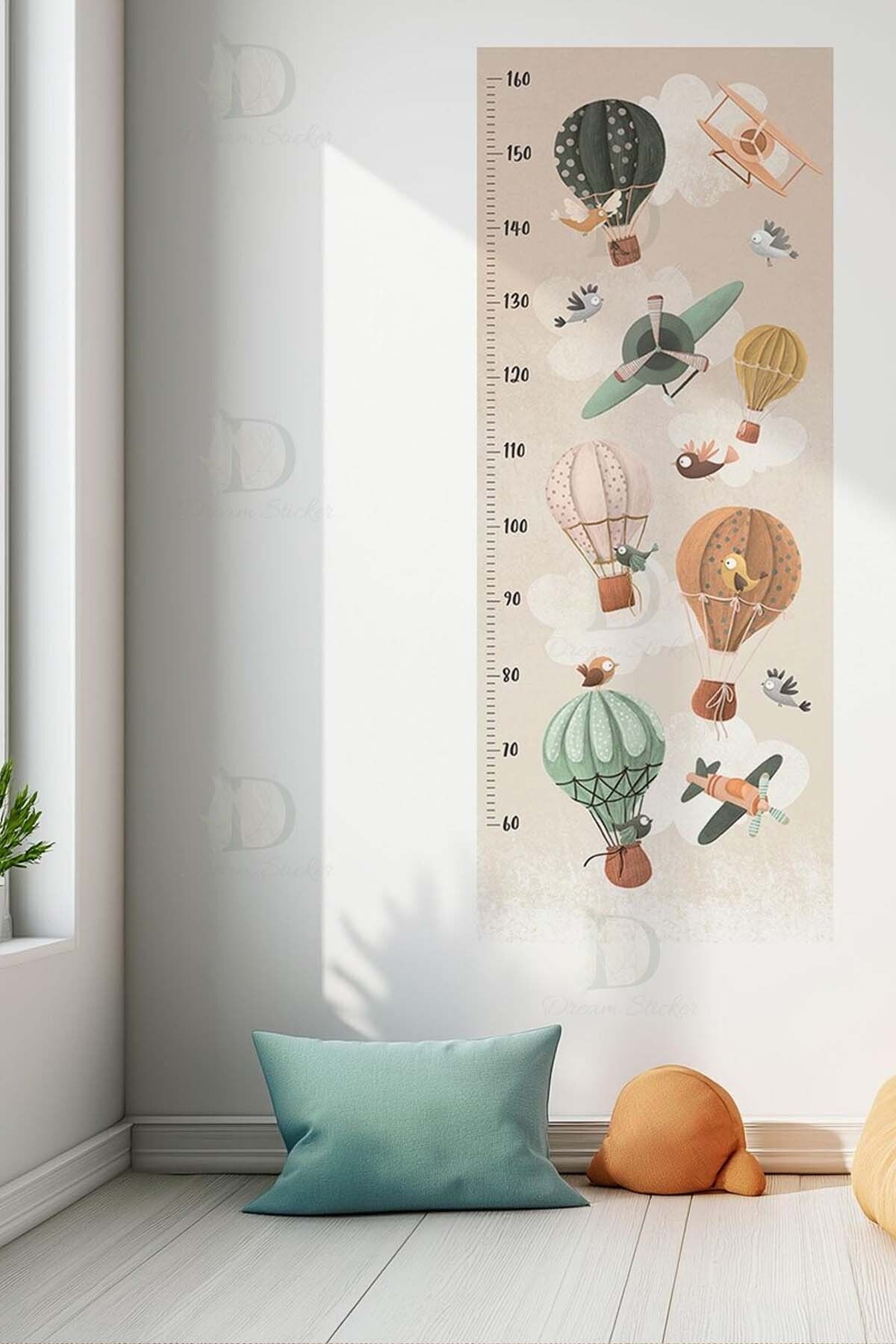 KT Decor Gökyüzü Rüyası Balonlar Uçaklar Bulutlar ve Kuşlar Boy Ölçer Duvar Sticker
