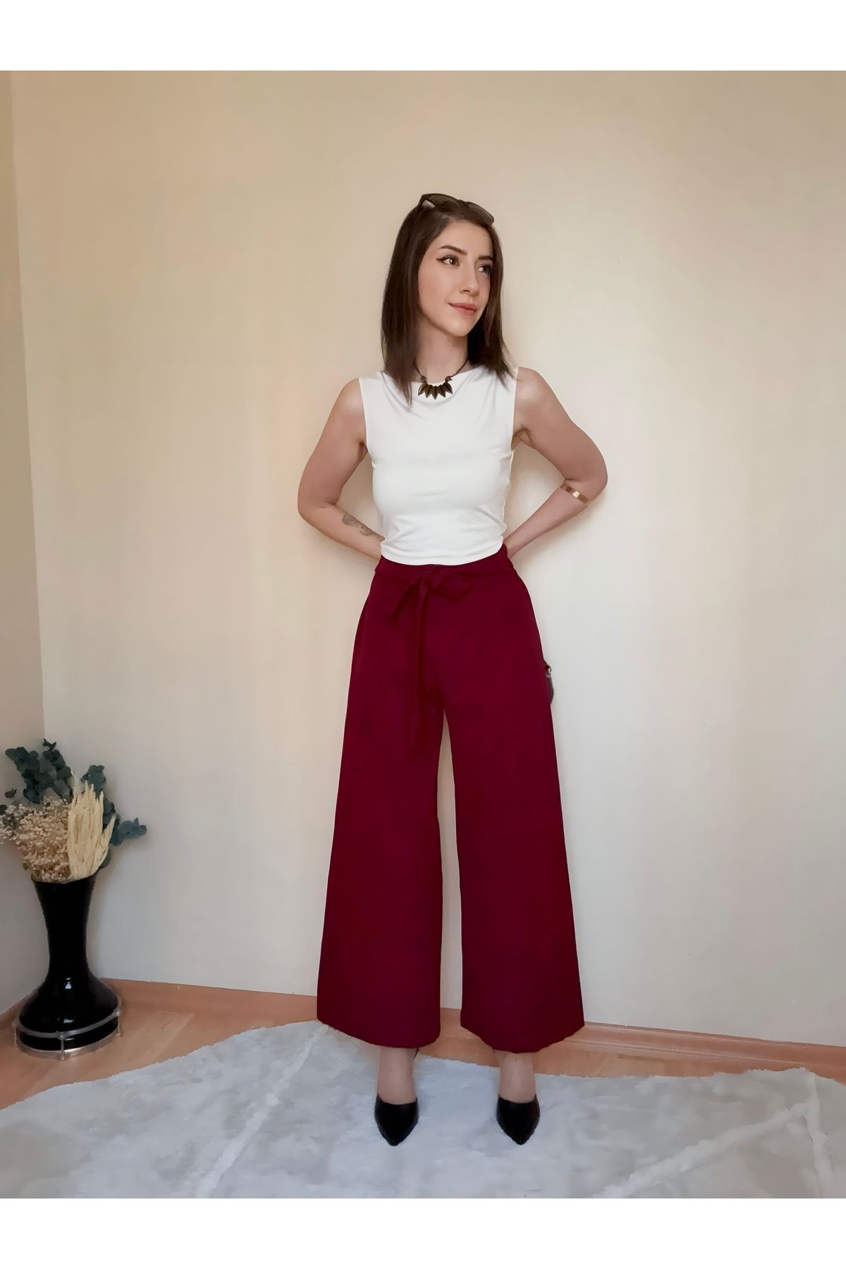 CCTWEAR Beli Bağcıklı Dabil Kumaş Pantolon