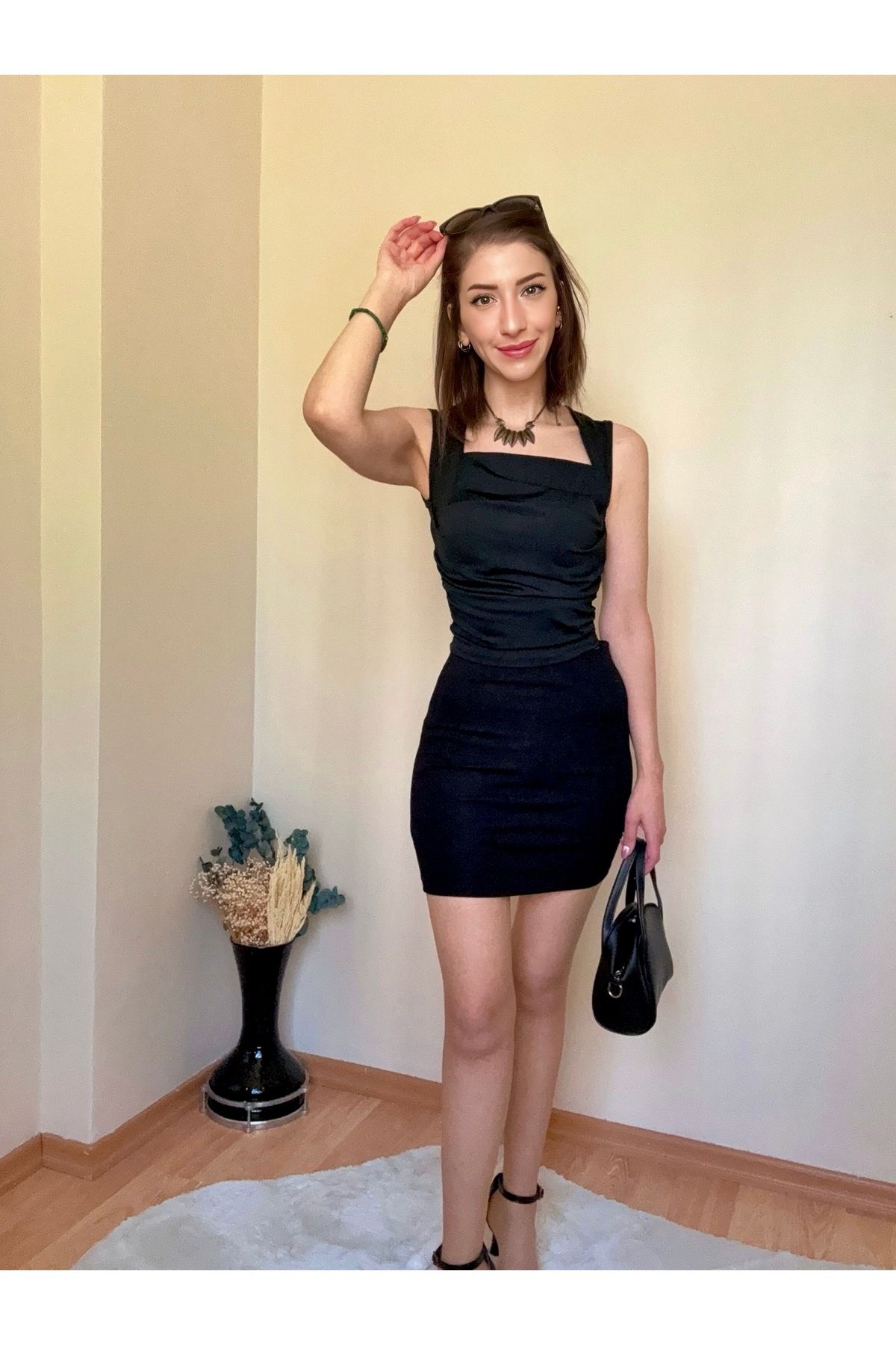 CCTWEAR Drape Kare Yakalı Dalgıç Crop