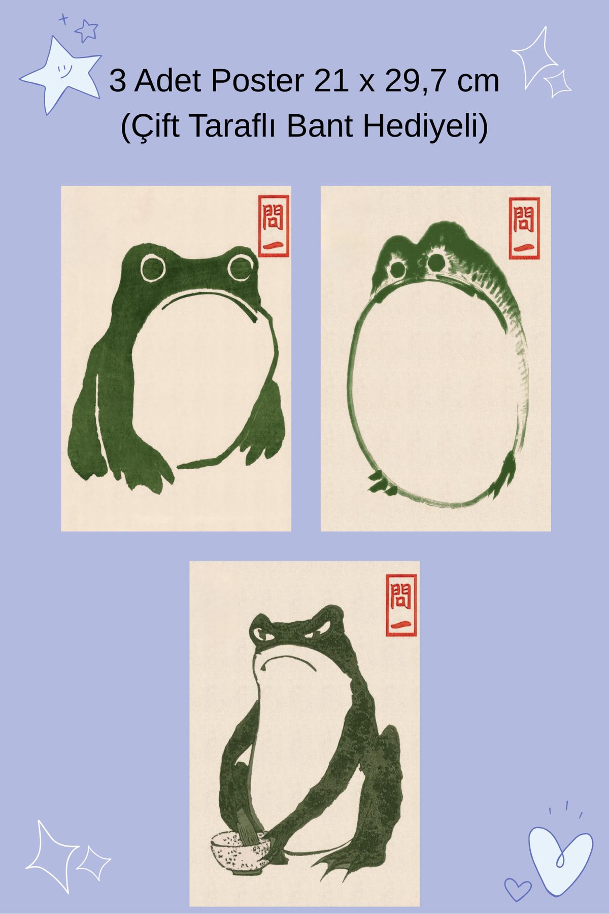 Organik Yolda Japon Kurbağaları 3 Adet Poster 21 x 29,7 cm