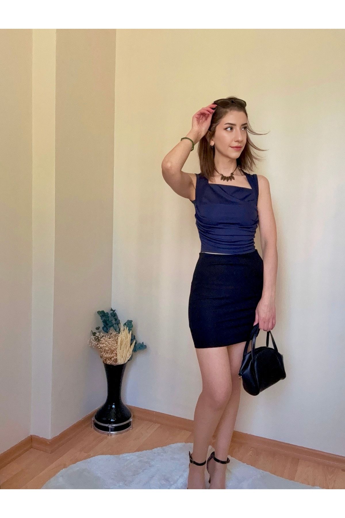 CCTWEAR Drape Kare Yakalı Dalgıç Crop