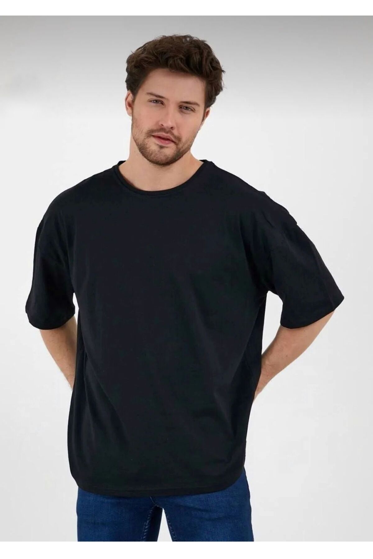 Butik Erkek Oversize Pamuklu Bisiklet Yaka Kısa Kollu T-shirt