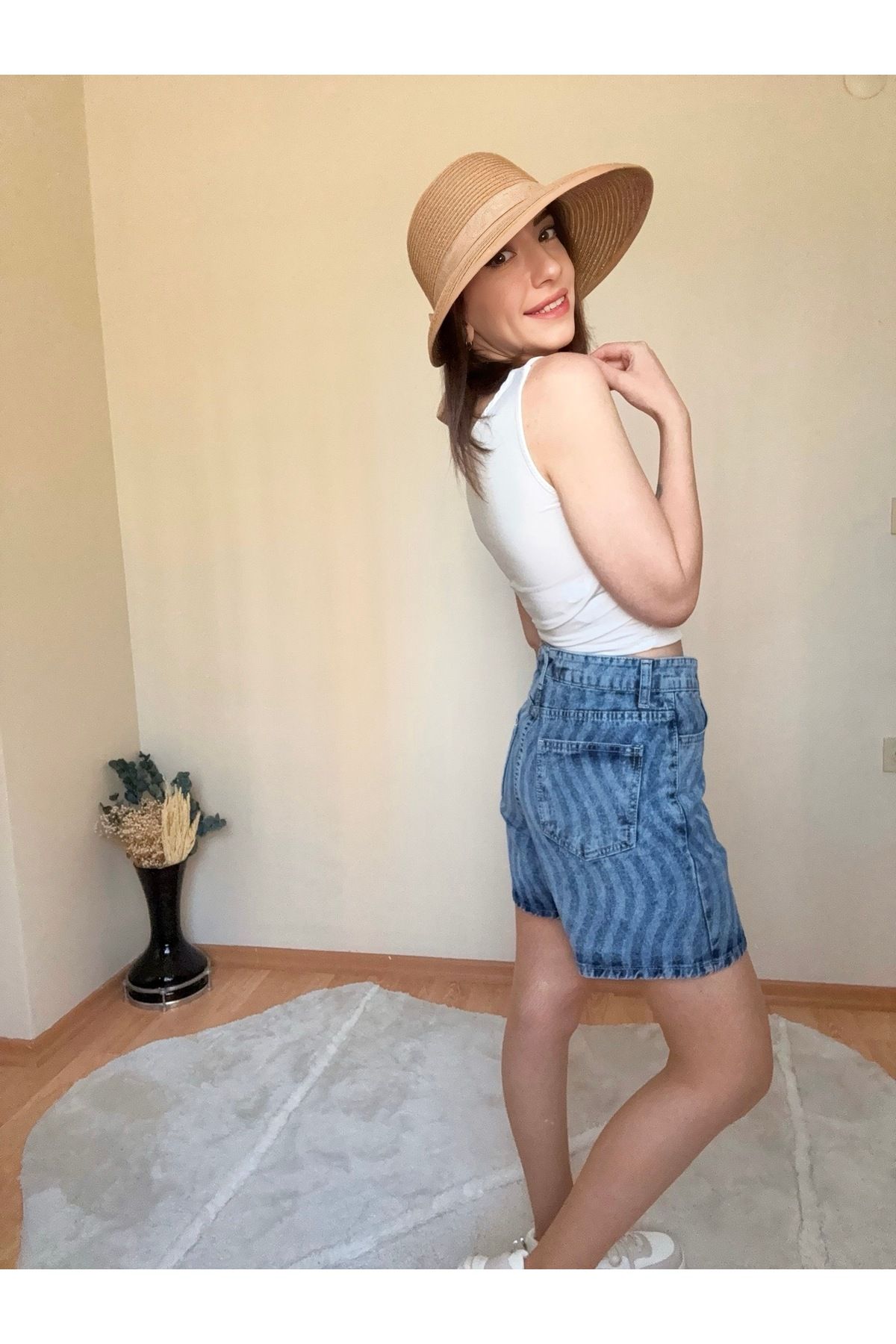 CCTWEAR Yıkamalı Desenli Denim Şort