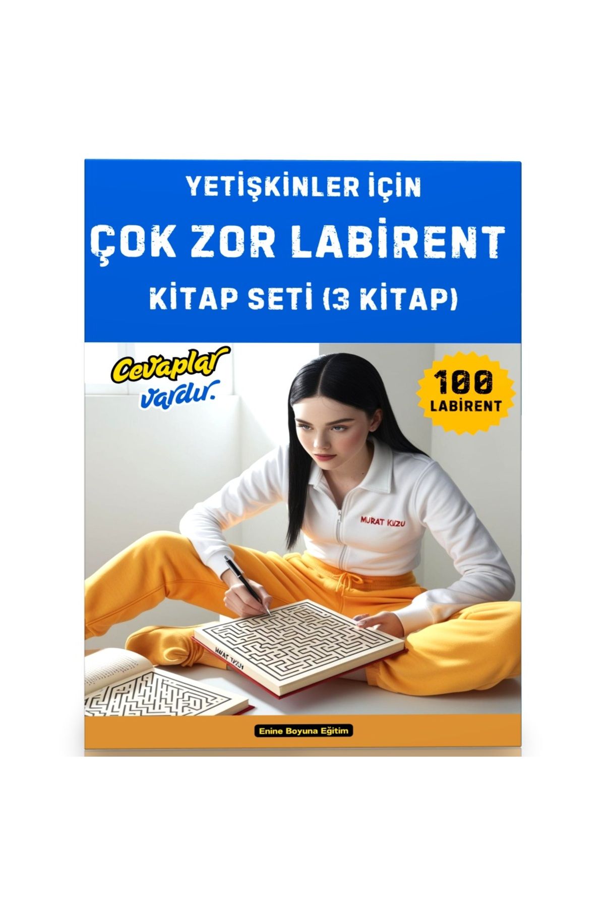 Enine Boyuna Eğitim Yetişkinler İçin ÇOK ZOR Labirent Bulmaca Kitap Seti (3 Kitap 100 Labirent Cevaplarıyla)