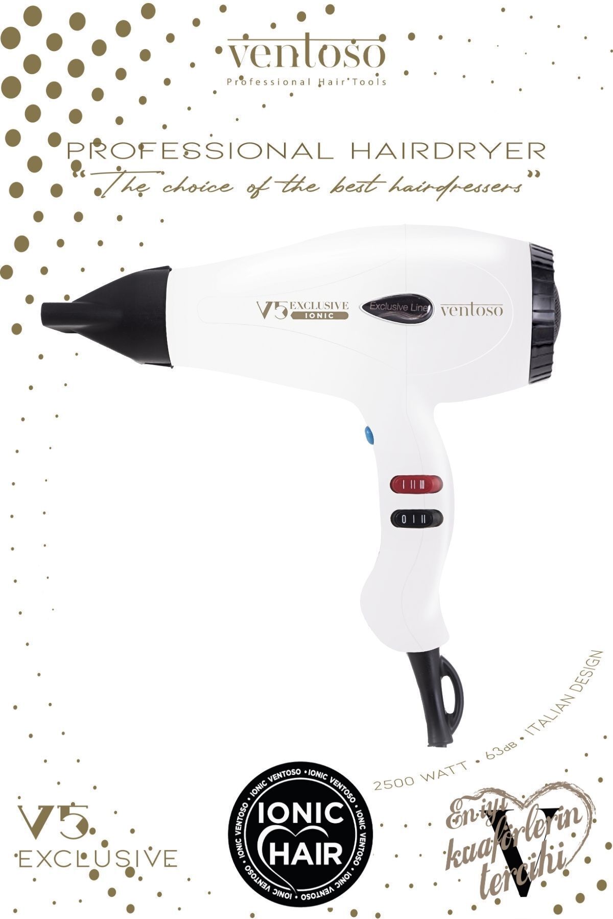 teknotrust V5 Exclusive İyonik 2500 W Profesyonel Saç Kurutma ve Fön Makinesi Milky