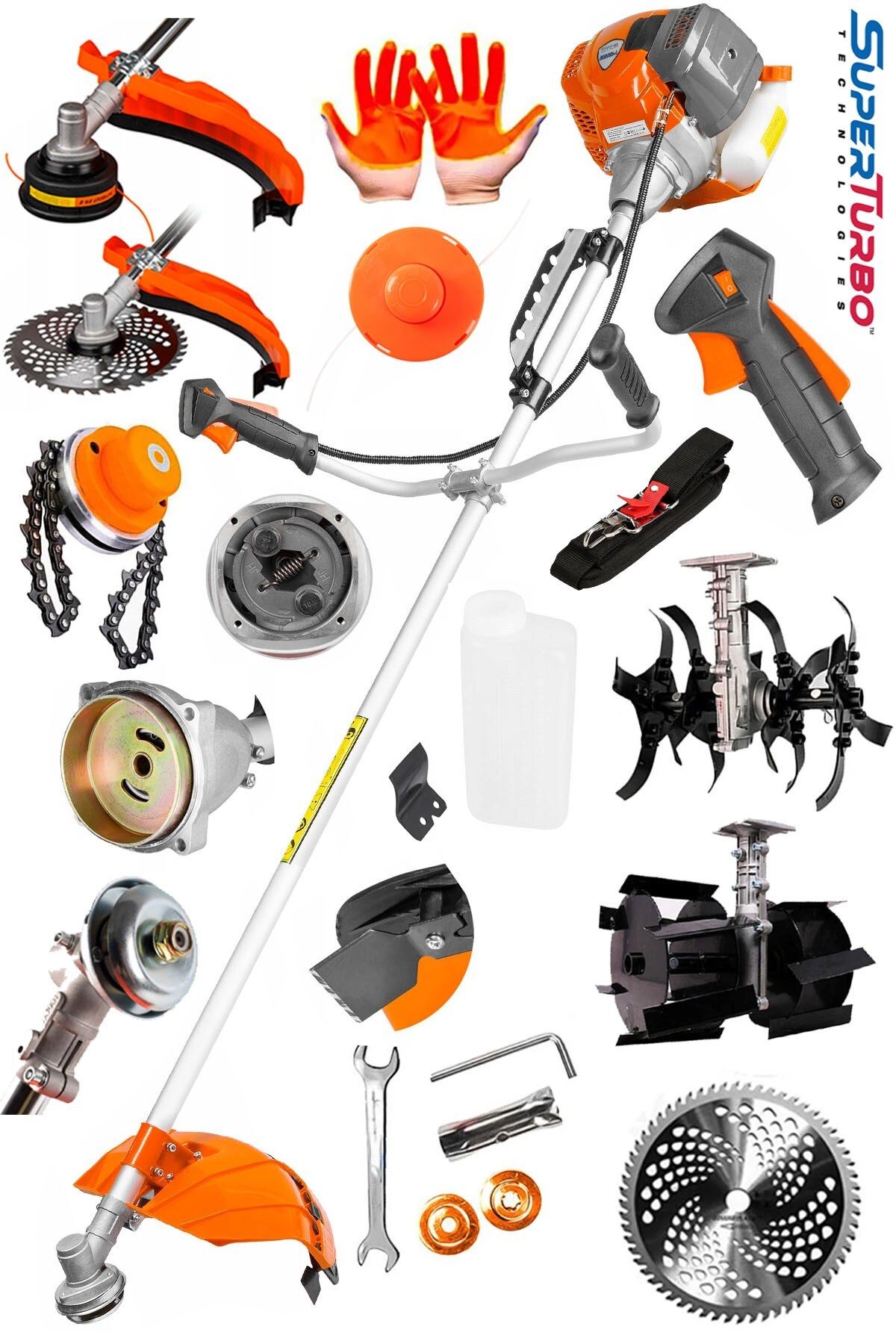 stilmax 20HPX SuperTurbo Yan Tip Tırpan Benzinli Çim Biçme Ot Tırpan Canavar Başlıklı + 2 Çapalama Aparatı