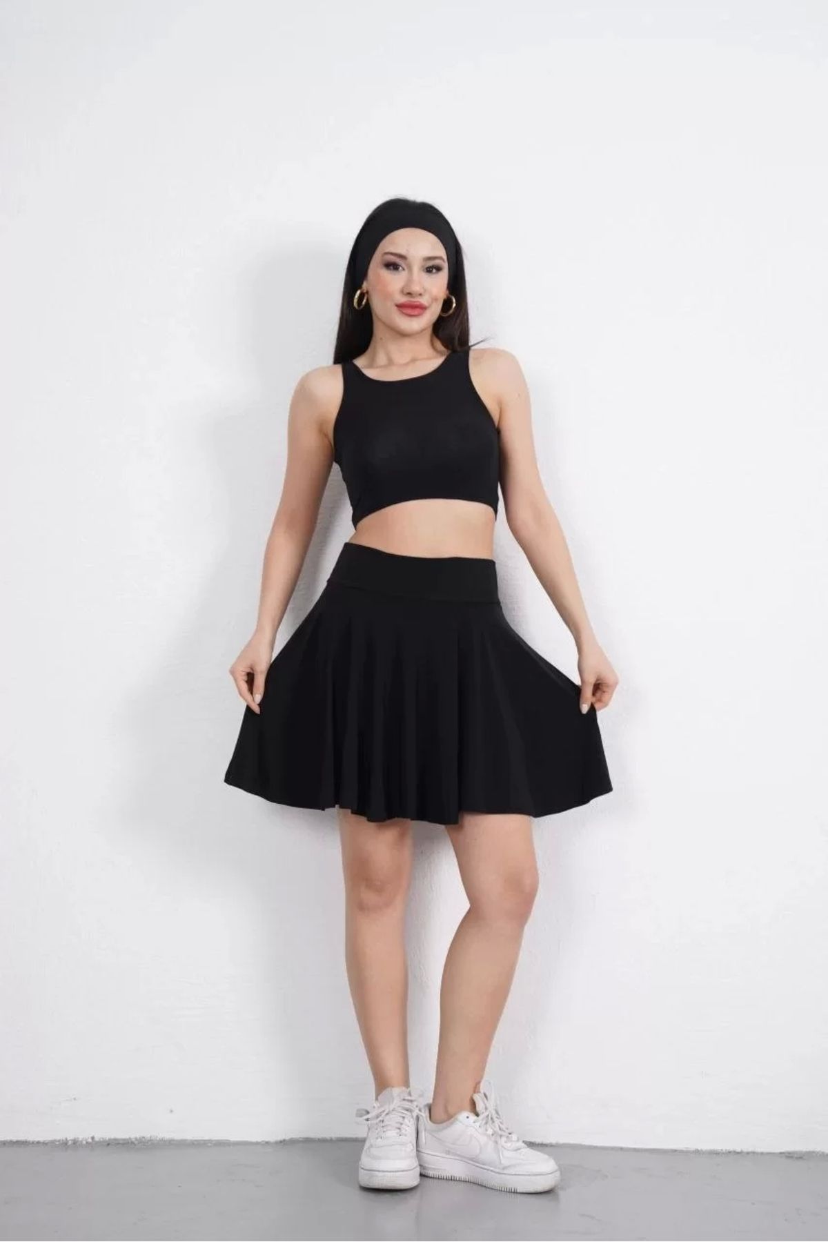 LUSHİOWEAR Crop Şortlu Etek ikili Takım - Siyah